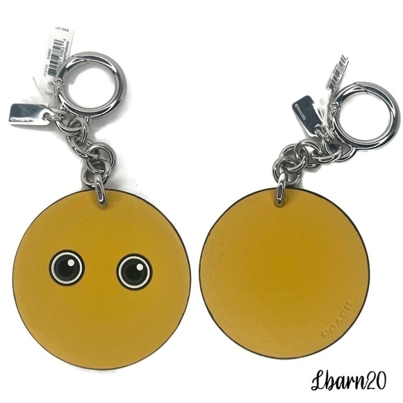 😃Coach Emoji Speechless Eyes Yellow Circle Coin Bag and Keychain Set NWT - Picture 10 of 12